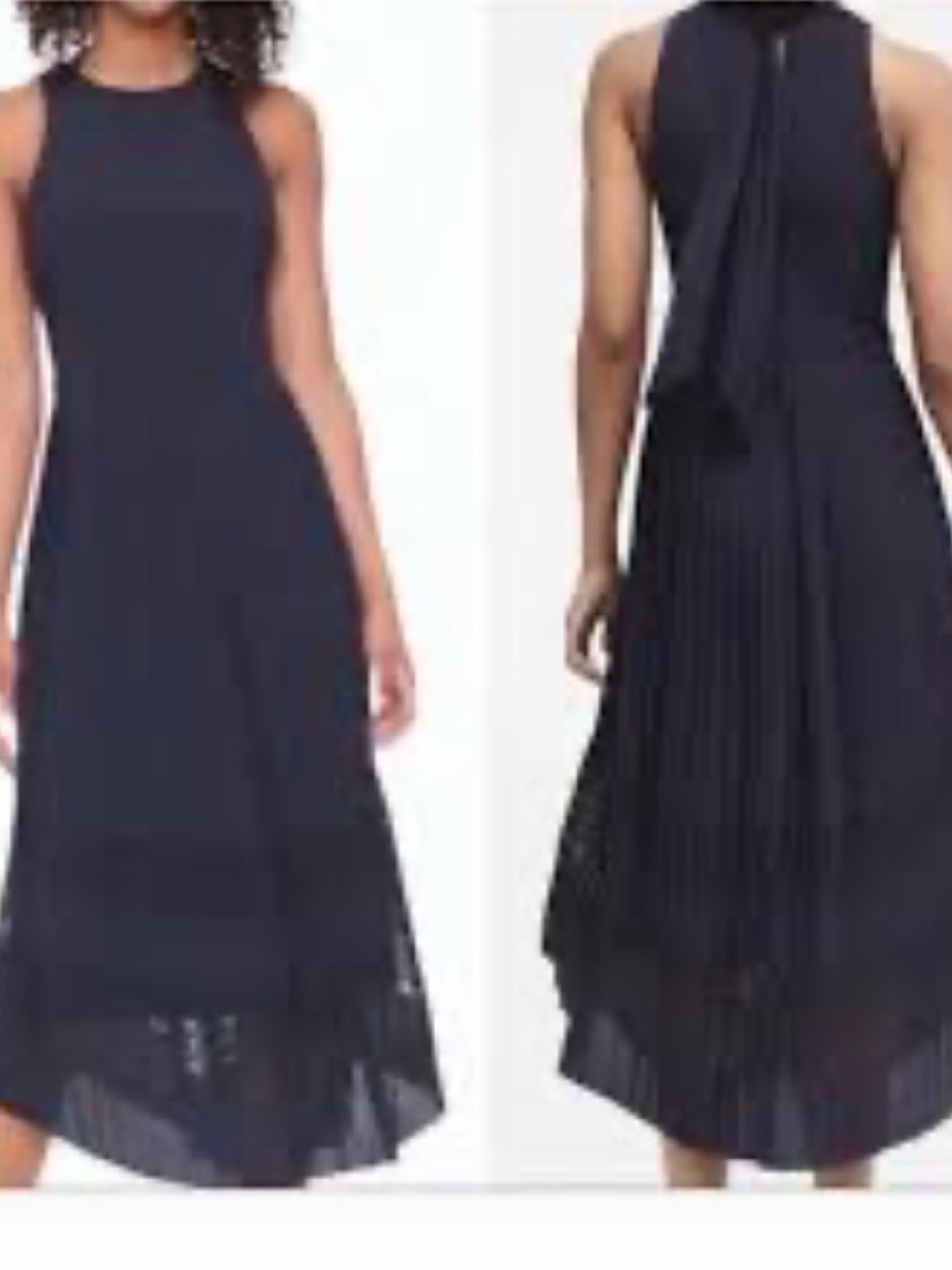 Banana Republic Navy High-Neck High-Low Midi Dress